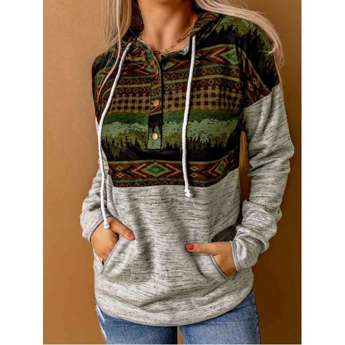 Drawstring Dropped Shoulder Hoodie with Pockets