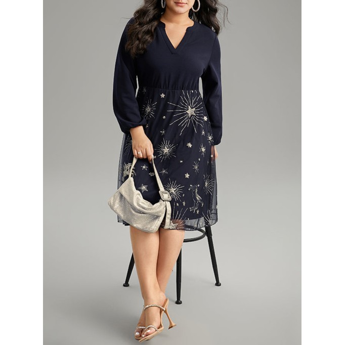 Elegant senior chiffon patchwork dress
