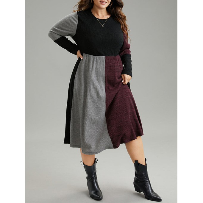 Elegant senior color combination waist dress MIDI skirt