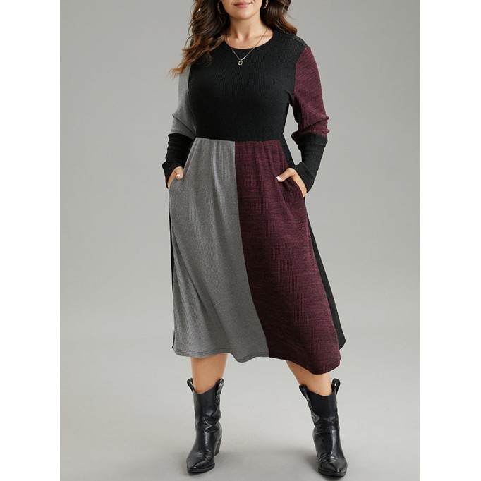 Elegant senior color combination waist dress MIDI skirt