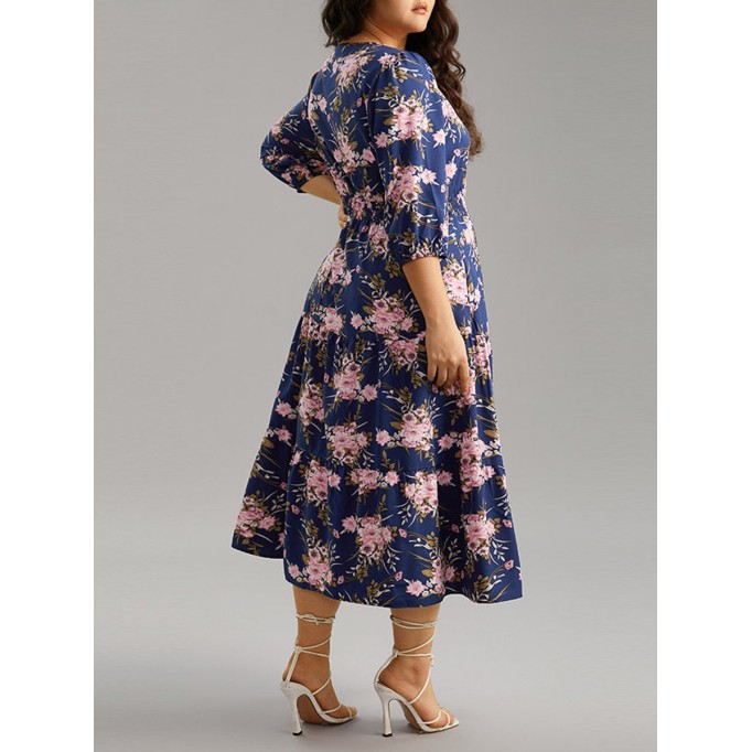 Elegant senior waist V-neck floral dress