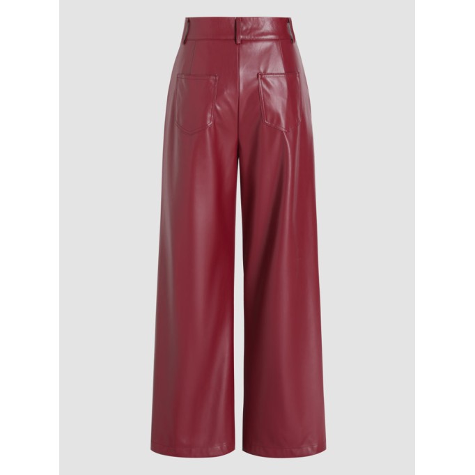Faux Leather Solid High Waist Wide Leg Trousers