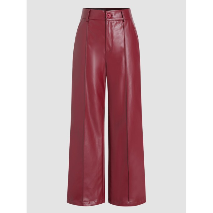 Faux Leather Solid High Waist Wide Leg Trousers