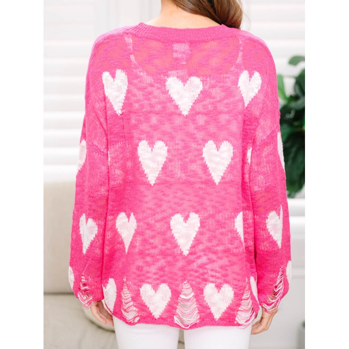 Pink Heart Print Sweater