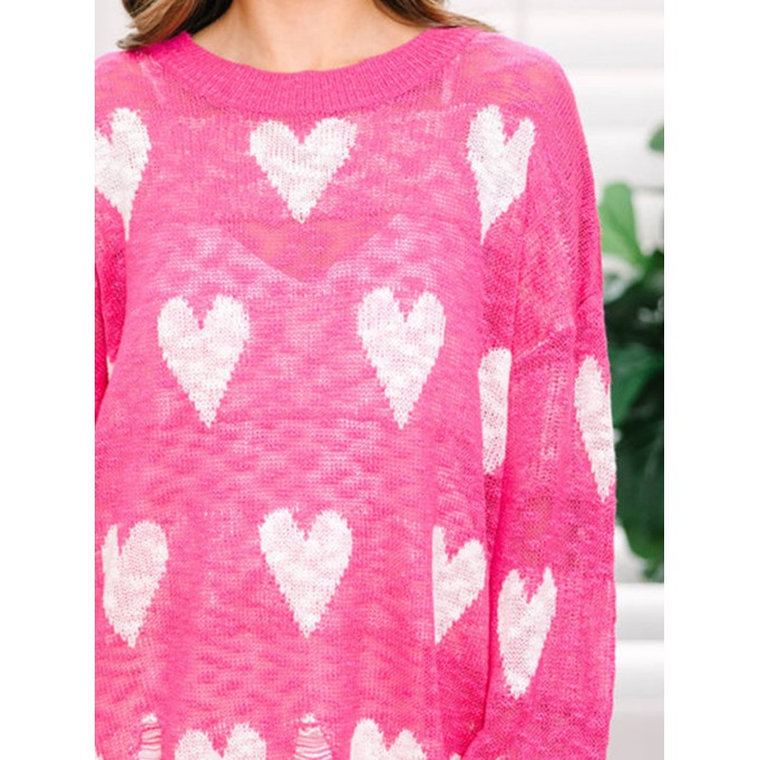 Pink Heart Print Sweater