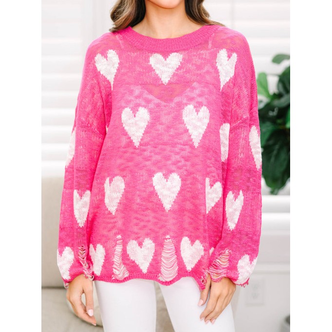 Pink Heart Print Sweater