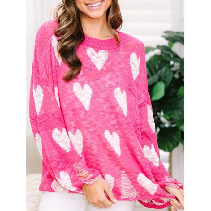 Pink Heart Print Sweater