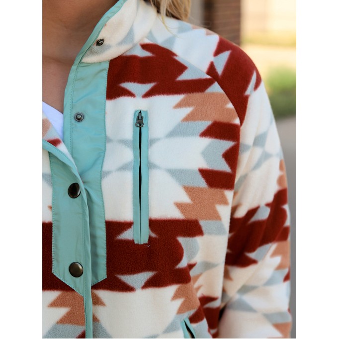 Fire Red Button Zip Pocket Fleece Jacket