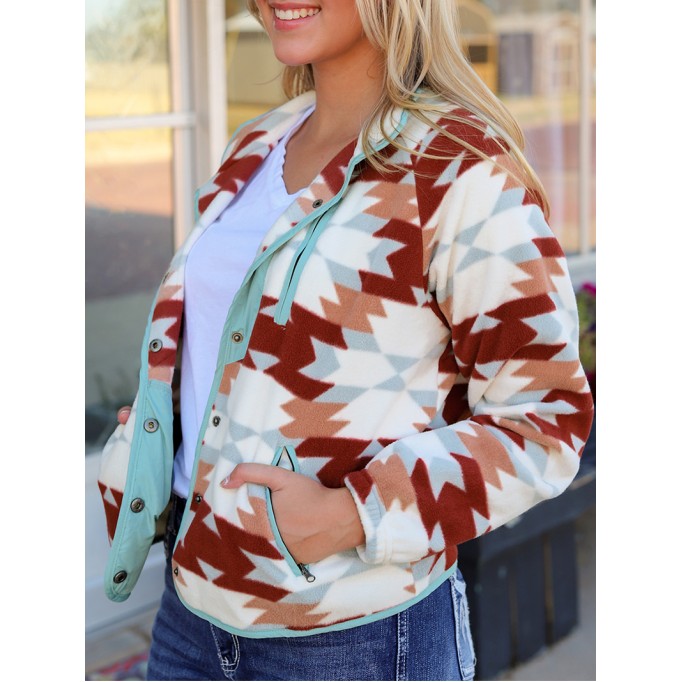 Fire Red Button Zip Pocket Fleece Jacket
