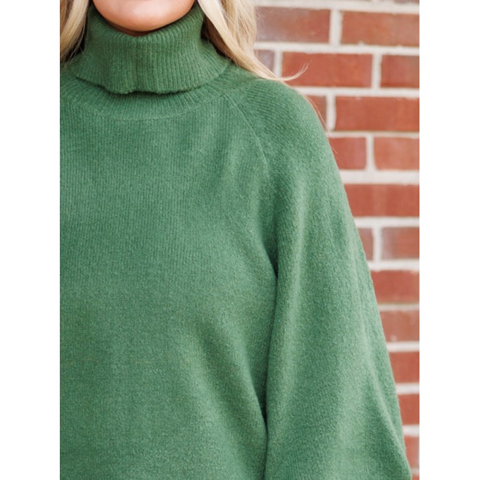 Flare sleeved high neck loose knit sweater