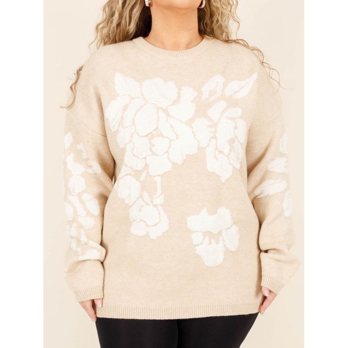 Floral pattern loose knit sweater