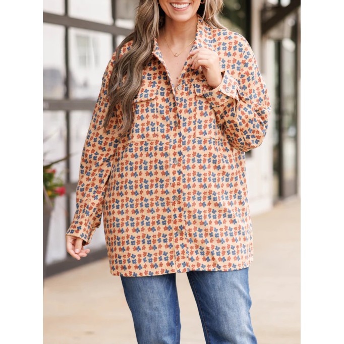 Floral pattern pocket loose jacket