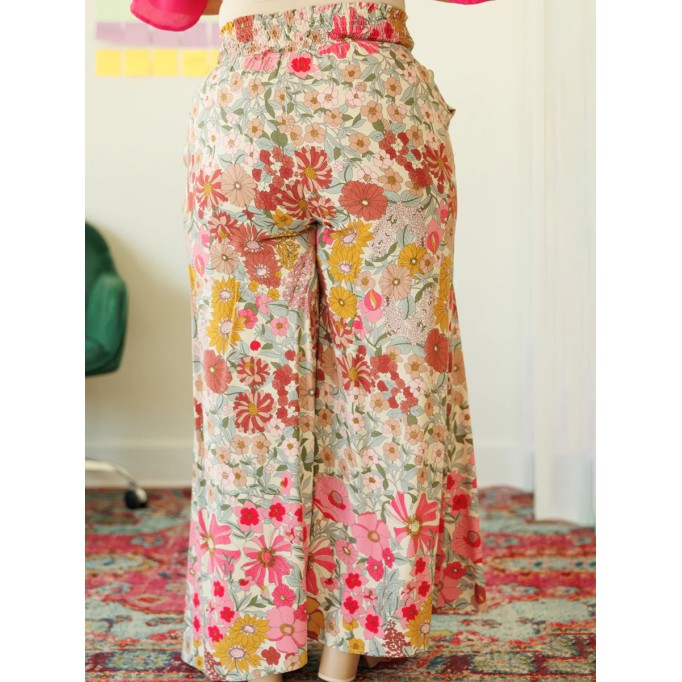 FLOWER PATTERN LOOSE WIDE LEG PANTS