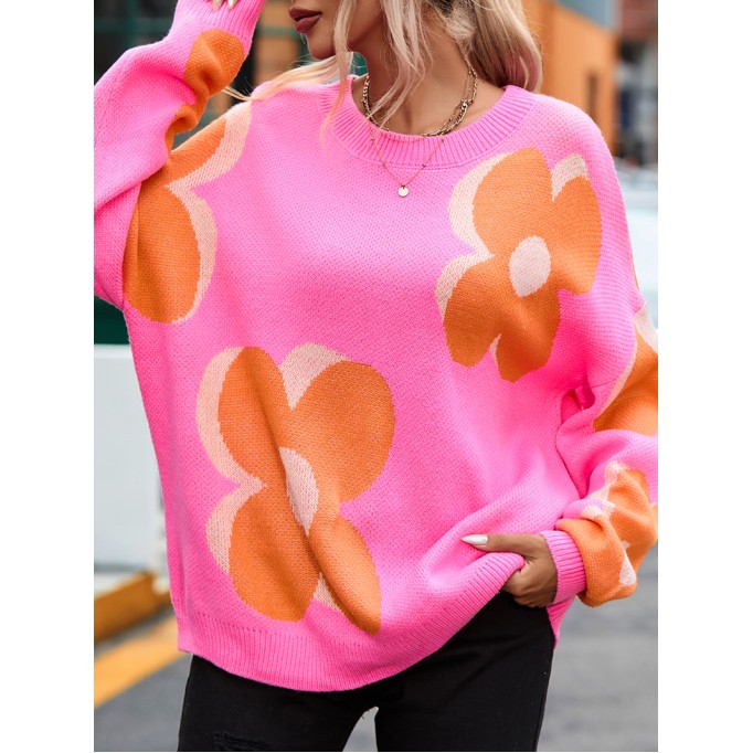 Flower Pattern Slouchy Sweater