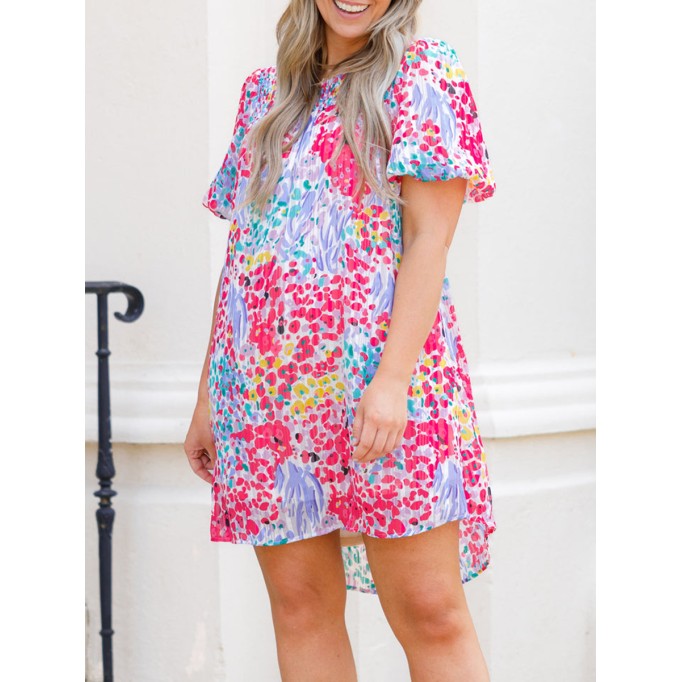 Flower patterned lantern sleeve dress