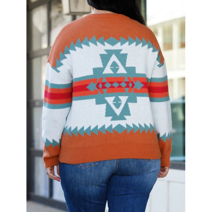 Geometric Contrast Pattern Loose Sweater