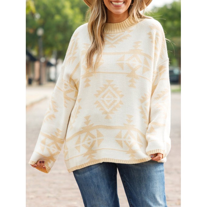 Geometric pattern loose knit sweater