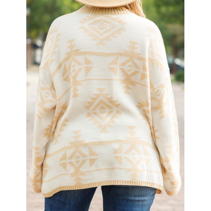 Geometric pattern loose knit sweater