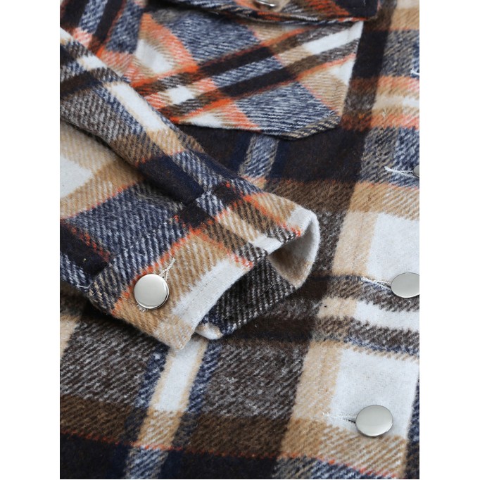 Geometric Plaid Print Pocketed Shacket