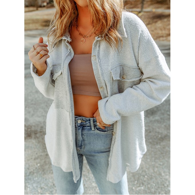 Gray Contrast Flap Pockets Relaxed Shacket