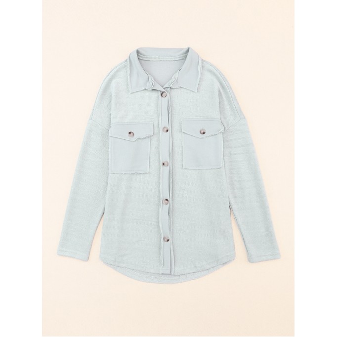 Gray Contrast Flap Pockets Relaxed Shacket