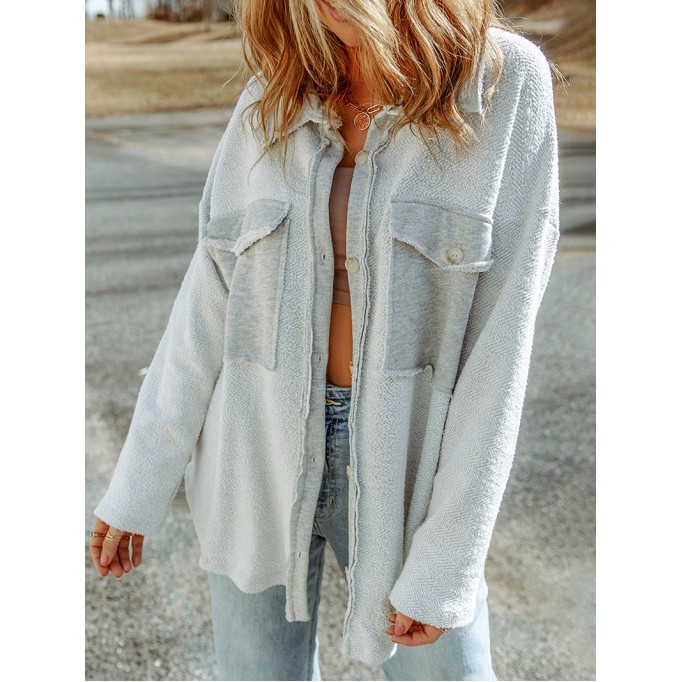 Gray Contrast Flap Pockets Relaxed Shacket