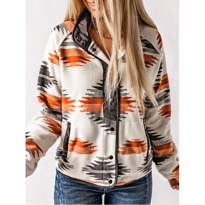 Gray Western Aztec Snap Buttoned Fleece Jacket