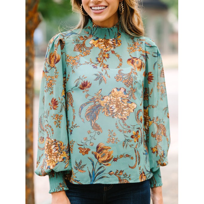 Green Floral Blouse