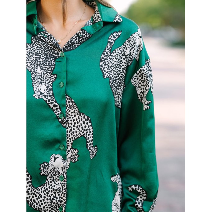 Green Leopard Blouse
