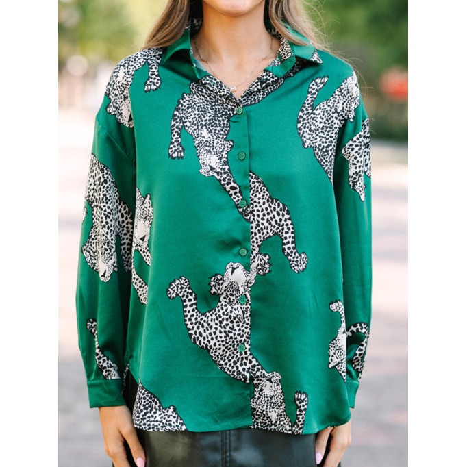 Green Leopard Blouse