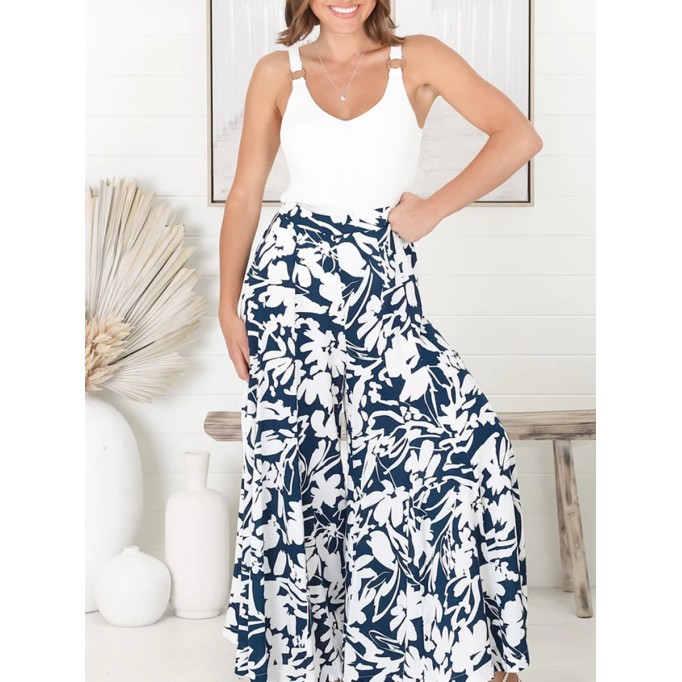 High-waisted printed trousers