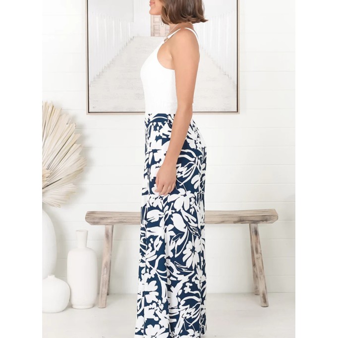 High-waisted printed trousers