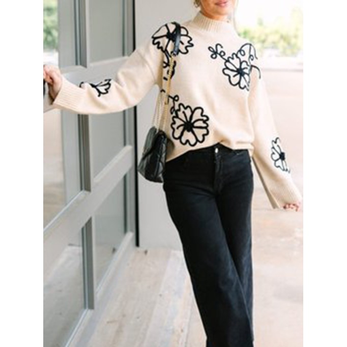 Natural Brown Floral Sweater