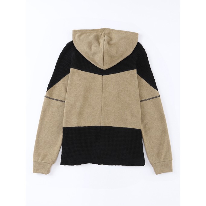 Khaki Waffle Patchwork Vintage Washed Hooded Jacket