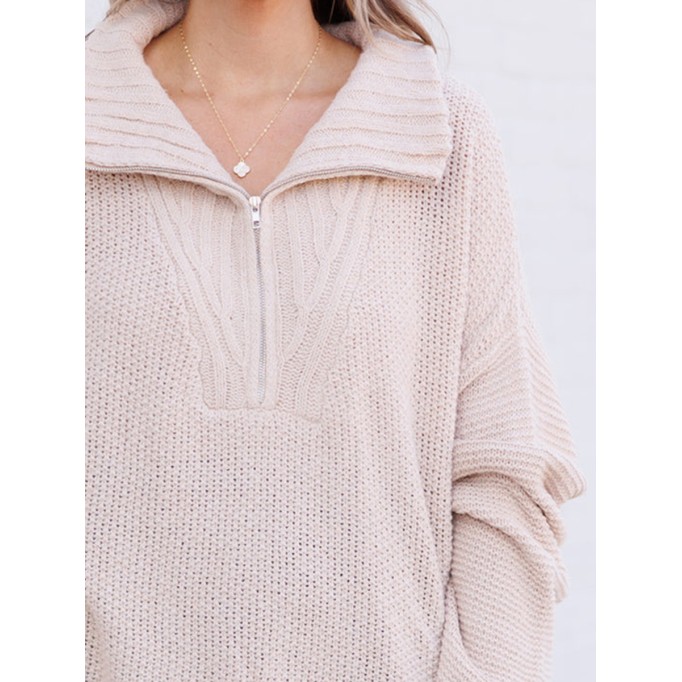 Knitted Jacquard Zipper Loose Sweater