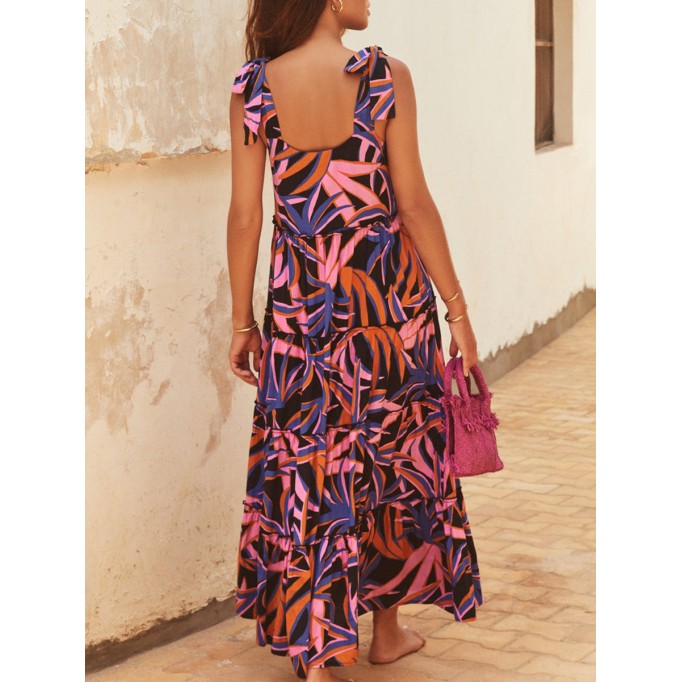 Ladies printed holiday dress with straps printed dress