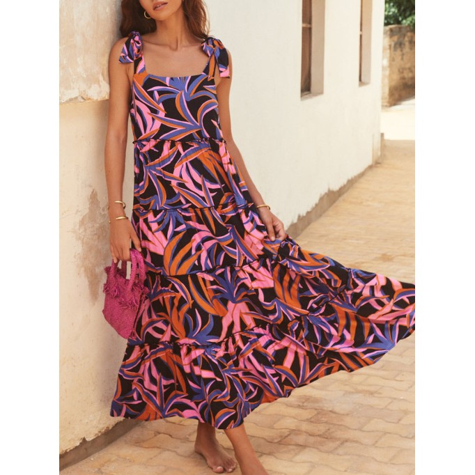 Ladies printed holiday dress with straps printed dress