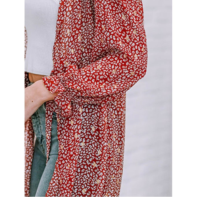 Leopard Tie Waist Flounce Sleeve Cover Up