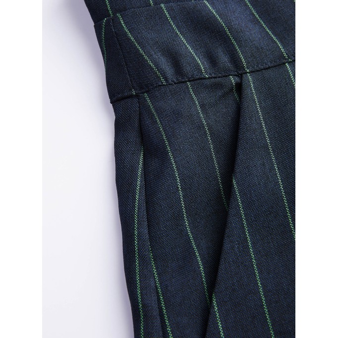 Mid Waist Striped Pleated Button Trousers