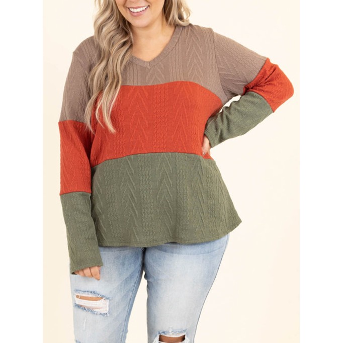 Multi color patchwork jacquard loose knit sweater