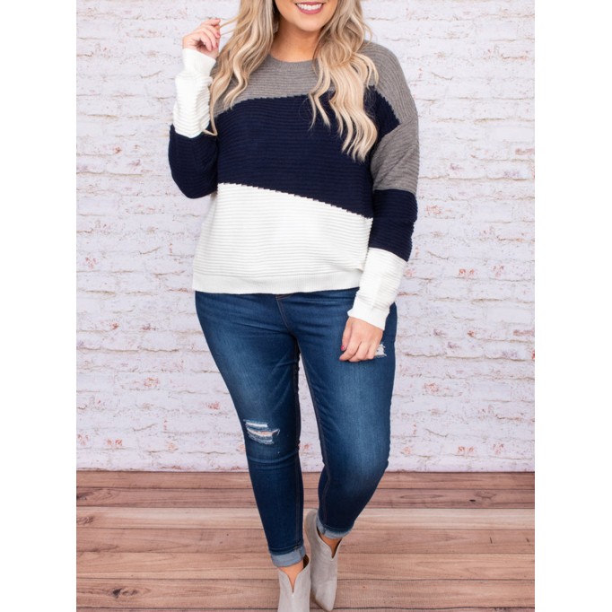 Multi color patchwork loose knit sweater