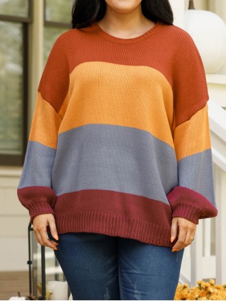 Multi color patchwork loose knit sweater
