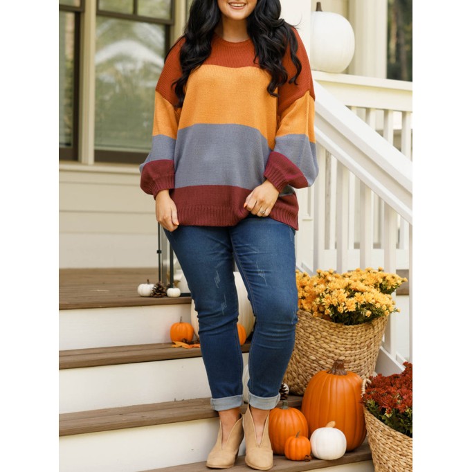 Multi color patchwork loose knit sweater