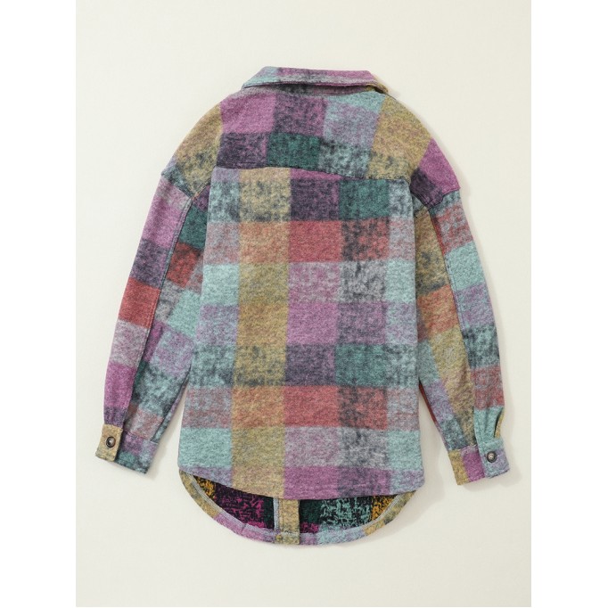 Multicolor Brushed Plaid Pocketed Oversize Shacket