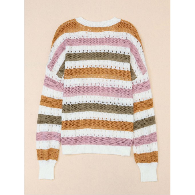 Multicolor Striped Hollowed Knitted Loose Sweater