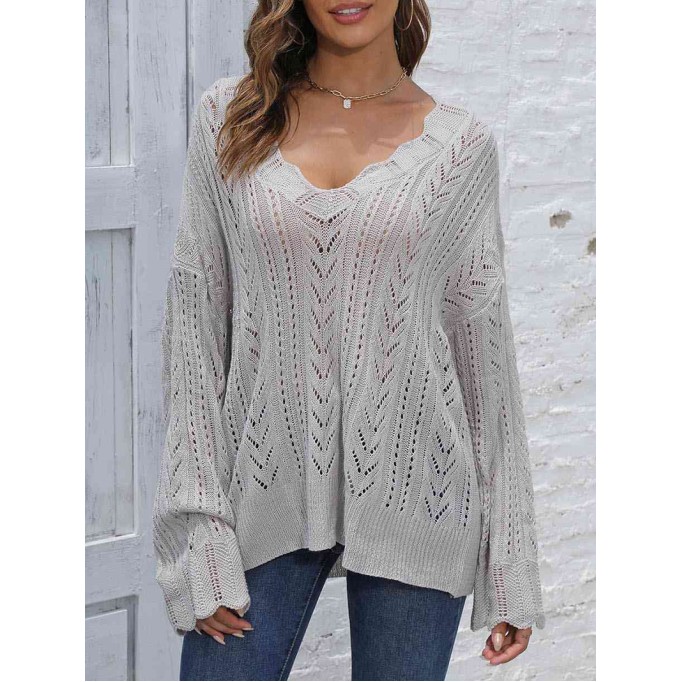 Openwork V-Neck Sweater