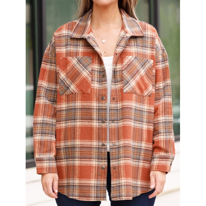 Orange red plaid pocket jacket