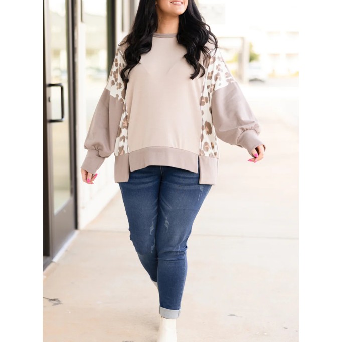 Patched Leopard Pattern Loose Hoodie