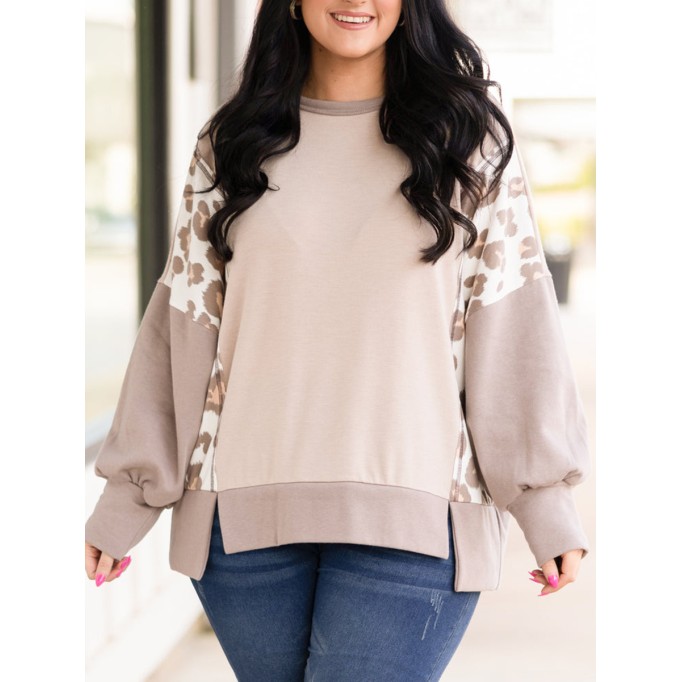 Patched Leopard Pattern Loose Hoodie