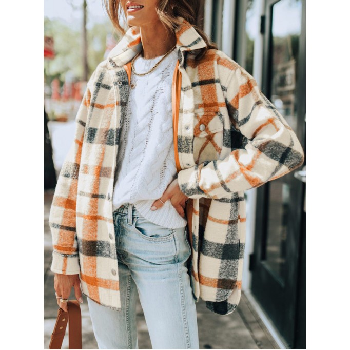 Plaid Print Turn Down Collar Buttoned Shacket